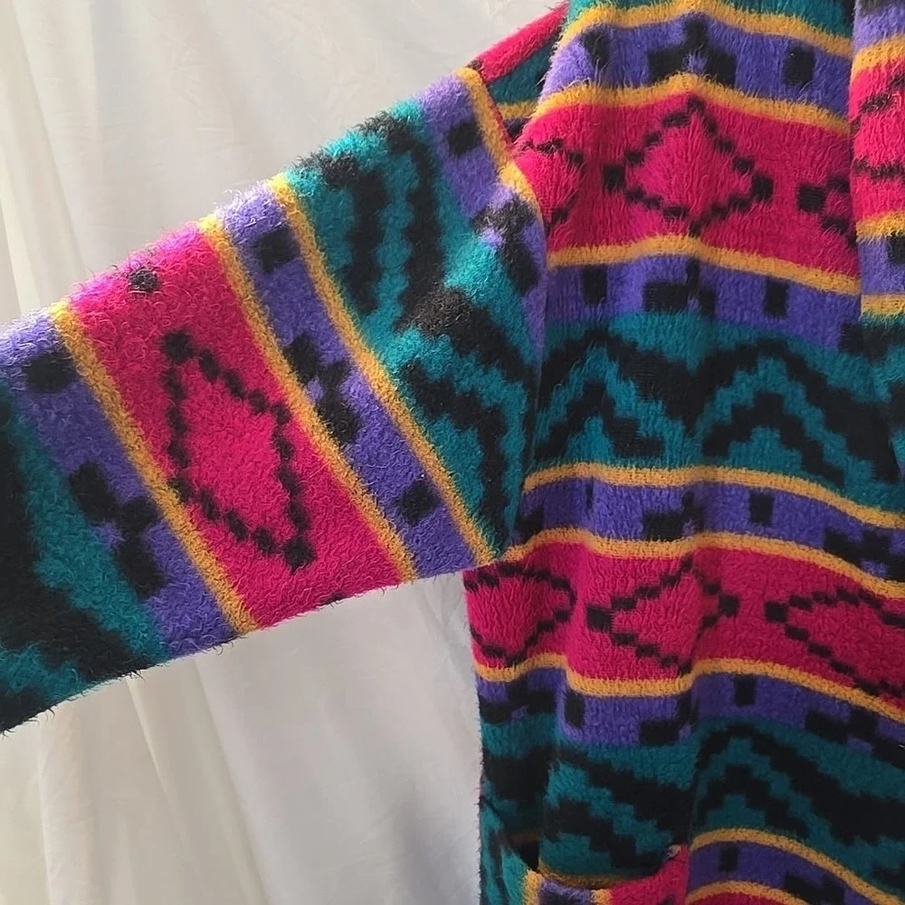 Vintage 90's Loom Wear Aztec Fleece Blazer Jacket Oversized USA Pockets Colorful
